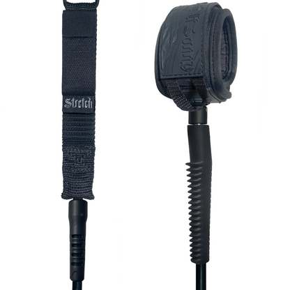 ORIGINAL WAX COMB SPUR SURF LEASH - GNAR ASSIST BIG WAVE 8MM CORD - ALL BLACK
