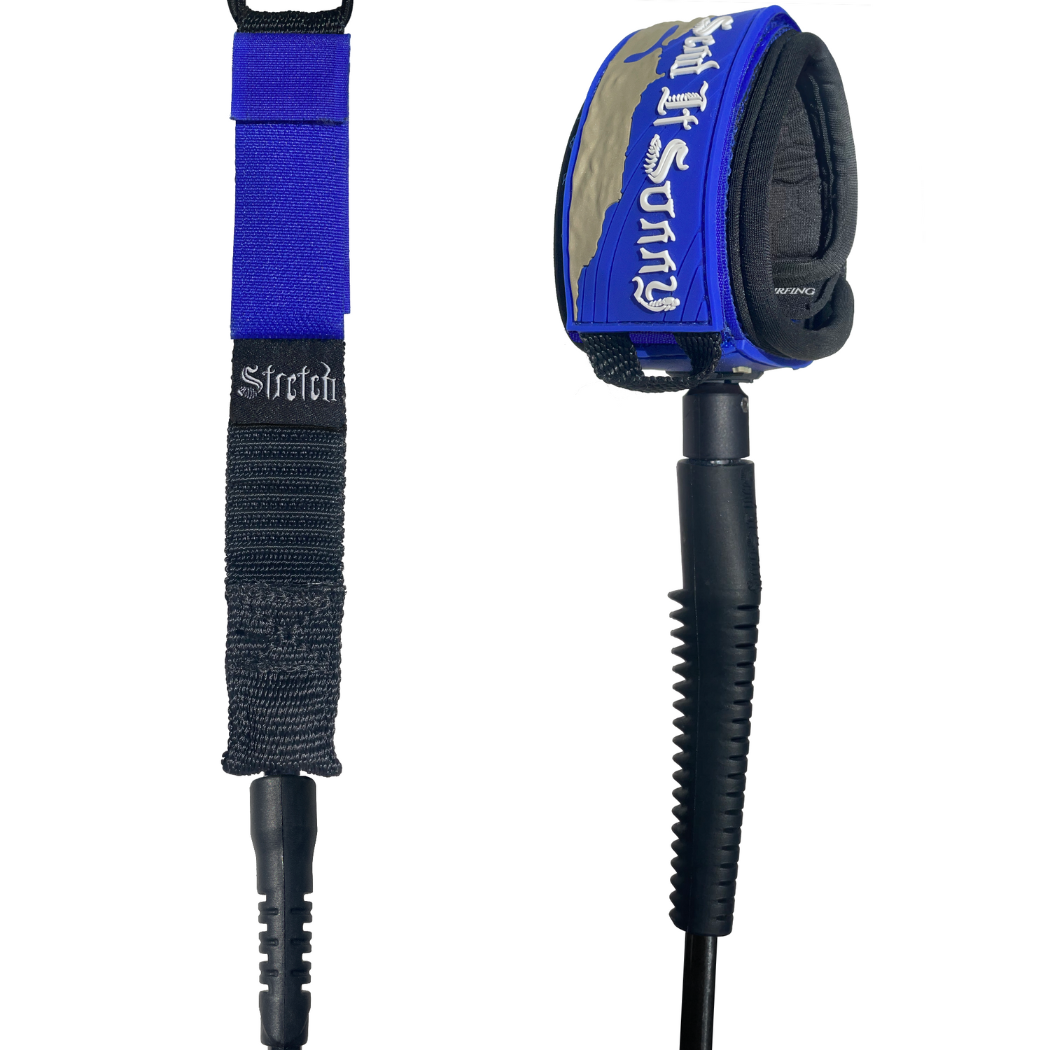 ORIGINAL WAX COMB SPUR SURF LEASH - GNAR ASSIST BIG WAVE 8MM CORD - LIMITED EDITION BLACK/BLUE/GOLD